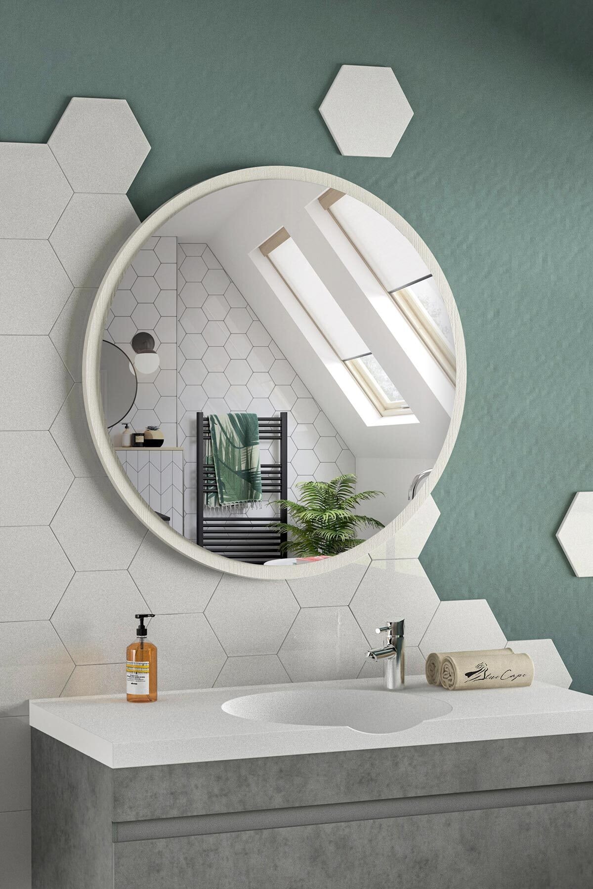 bluecape Yuvarlak Ayna 60cm Kumtaşı Dresuar Hol Koridor Duvar Salon Banyo Wc Ofis Çocuk Yatak Odası Boy