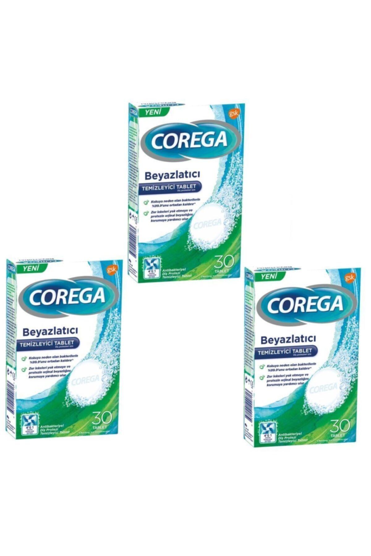 Corega Diş Temizleyici Beyazlatıcı 30 Tablet 3 Adet Skt 01/2023