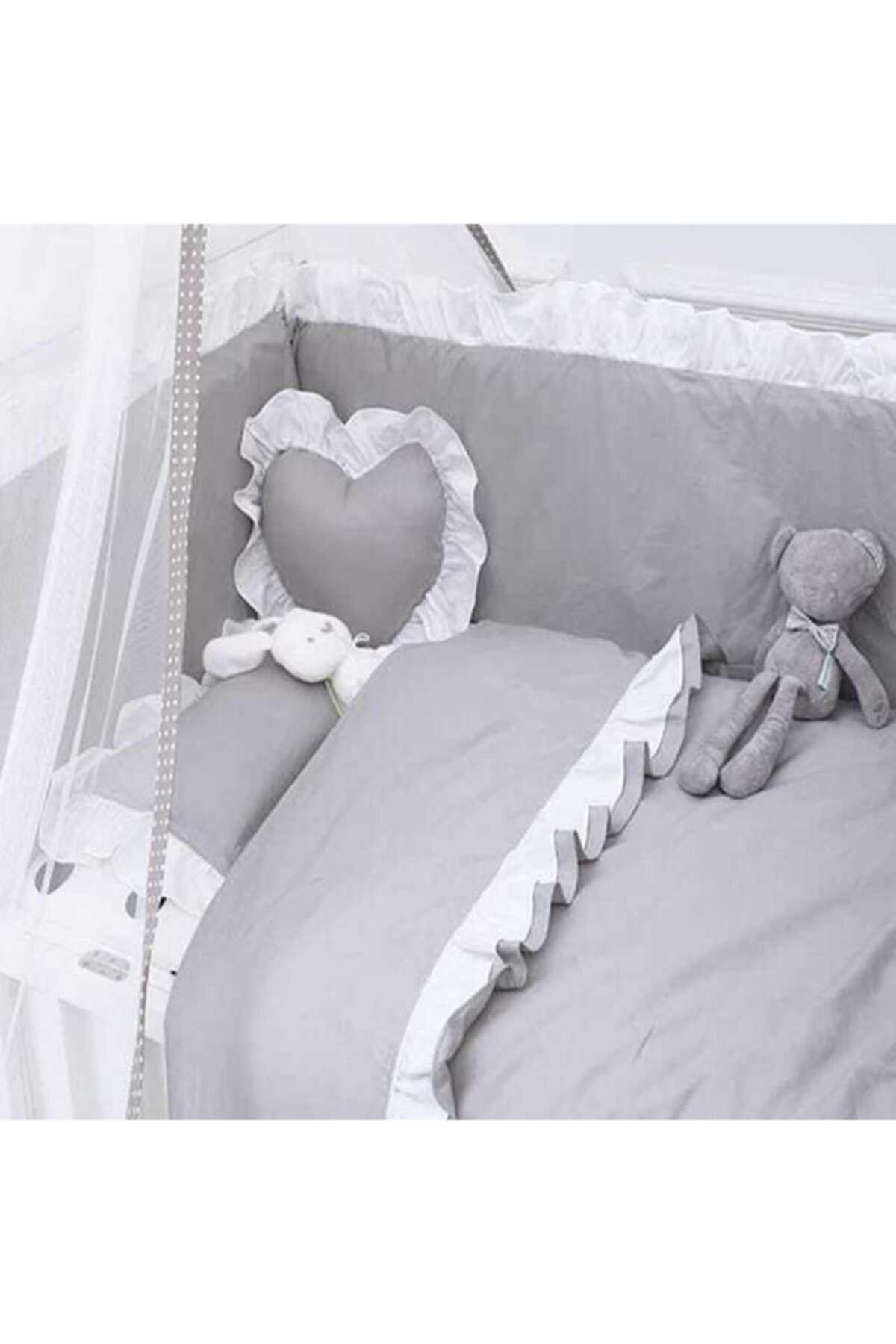 AYZEN HOME Gri Fırfırlı Beşik Korumalığı 6 Parça