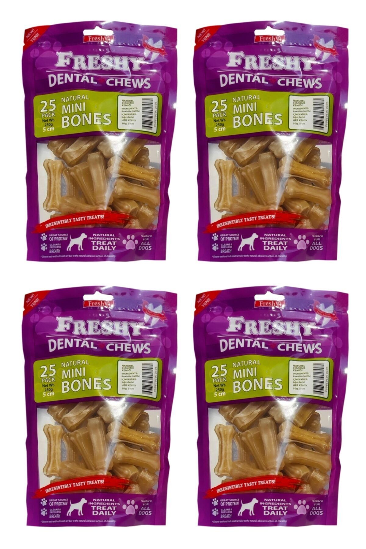 Freshy Dental Natürel Pres Köpek Kemirme Kemiği 4'lü Set  5 cm  100'lü Paket 1 kg