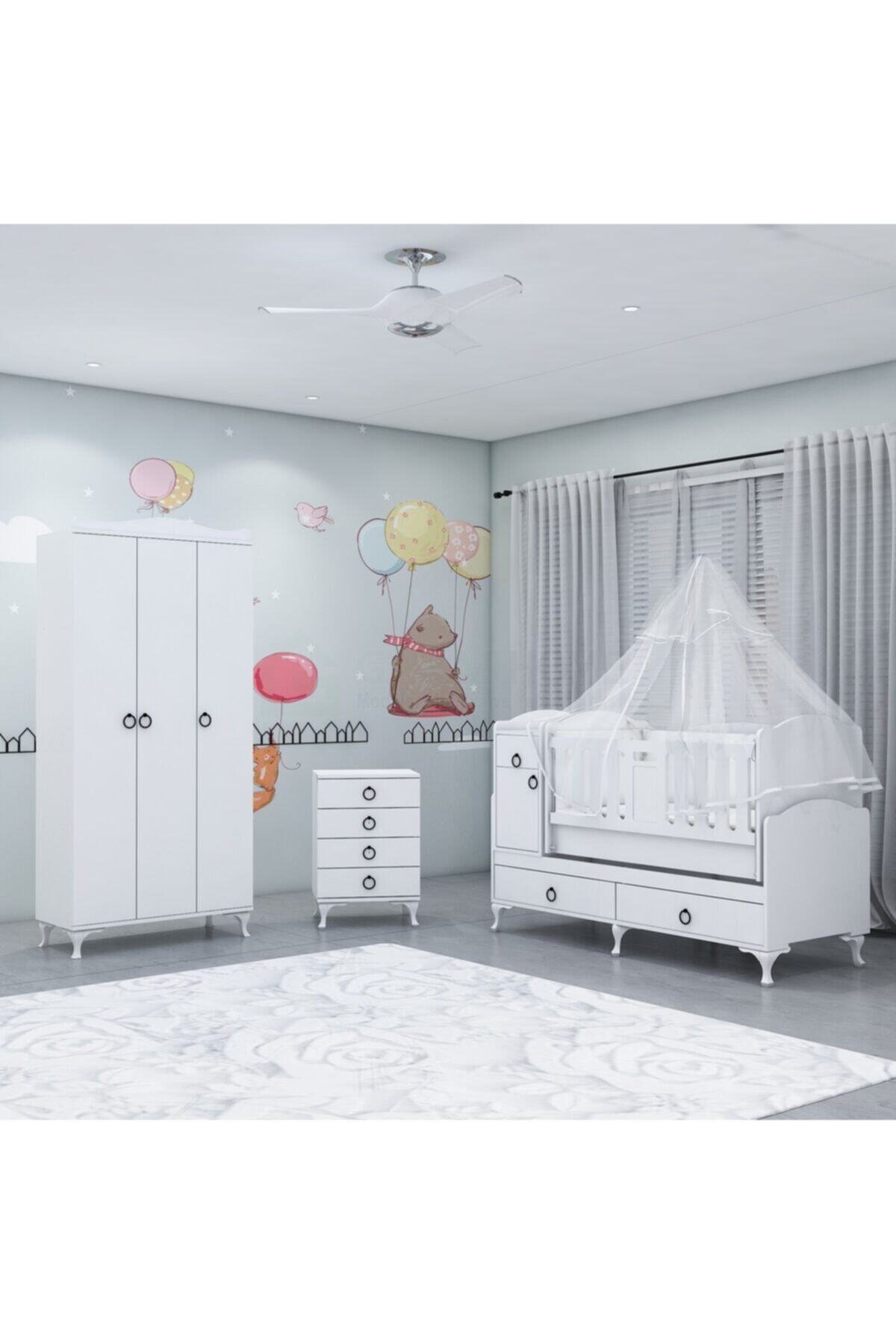 Garaj Home Sude Asansörlü Yıldız 3 Kapaklı Bebek Odası Takımı - Yatak Ve Uyku Seti Kombinli Uyku Seti Beyaz