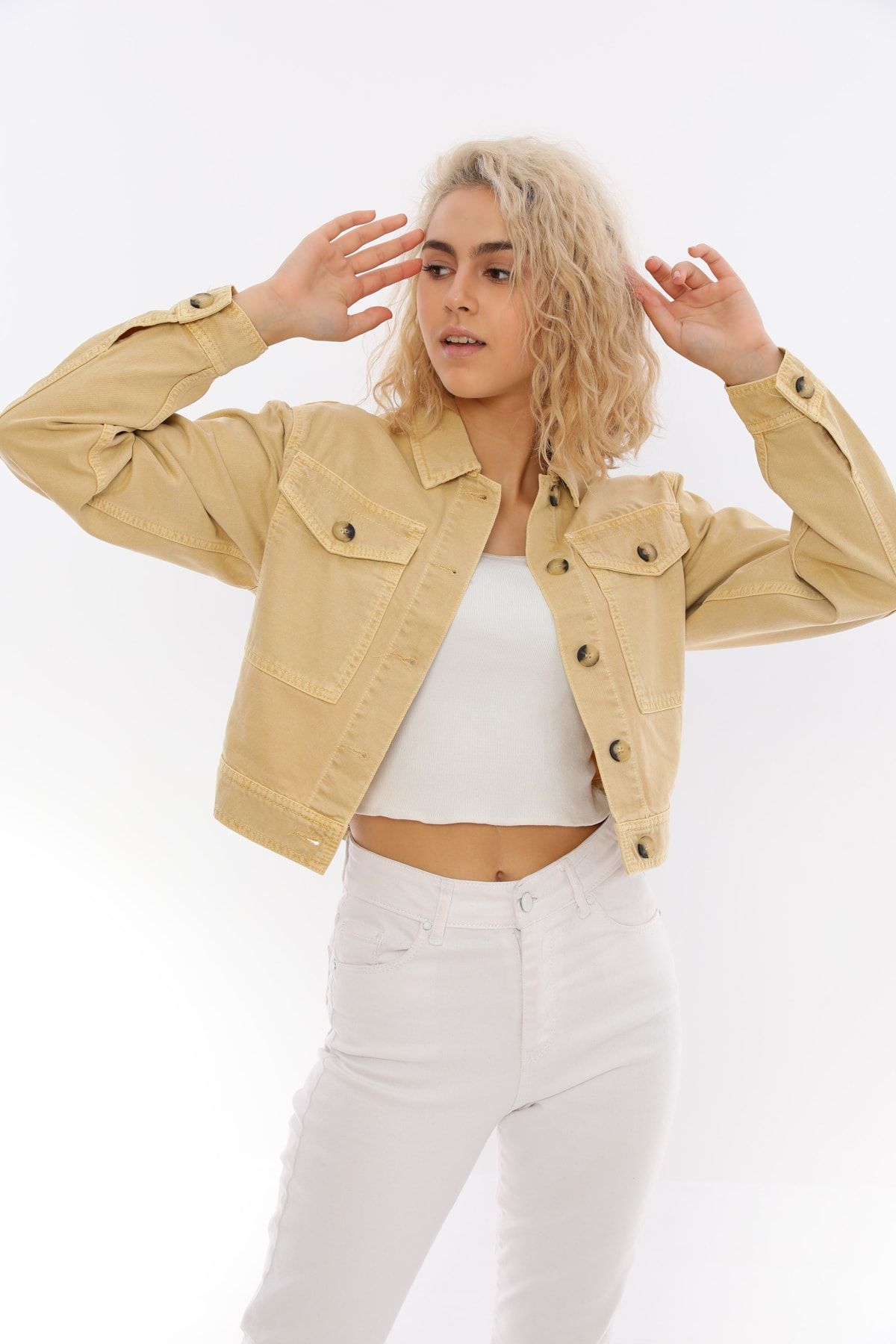 TreNd ZeYNi Sarı Sarı Crop Denım Ceketzyn-58081 Zyn-58081