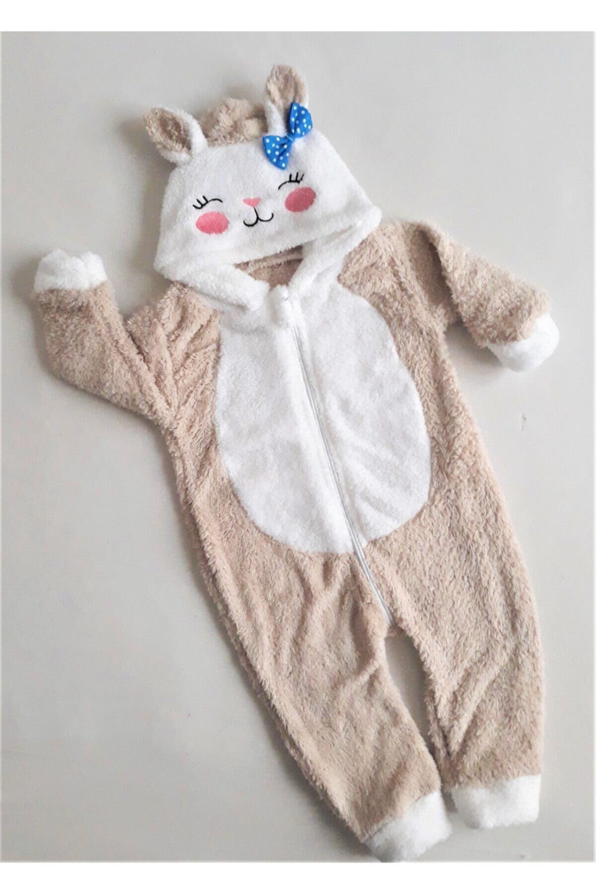 MiniStand Kız Bebek Kedili Ekru Peluş Tulum