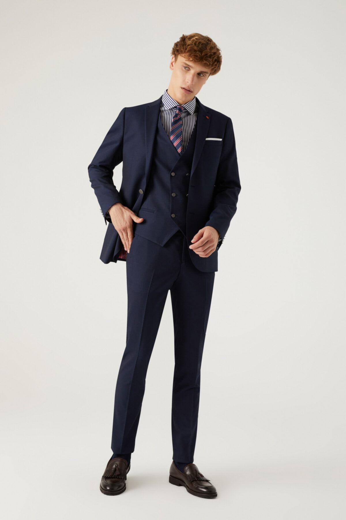 Twn Slim Fit Lacivert Düz Yelekli Takım Elbise