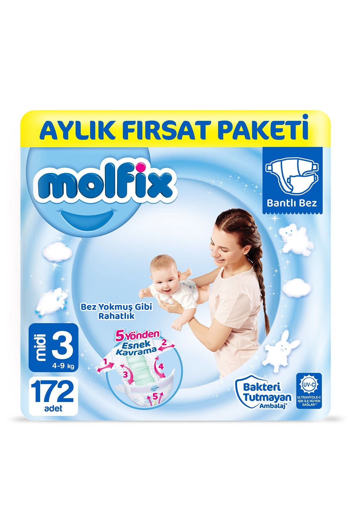Molfix Bebek Bezi 3 Beden Midi Aylık Fırsat Paketi 172 Adet