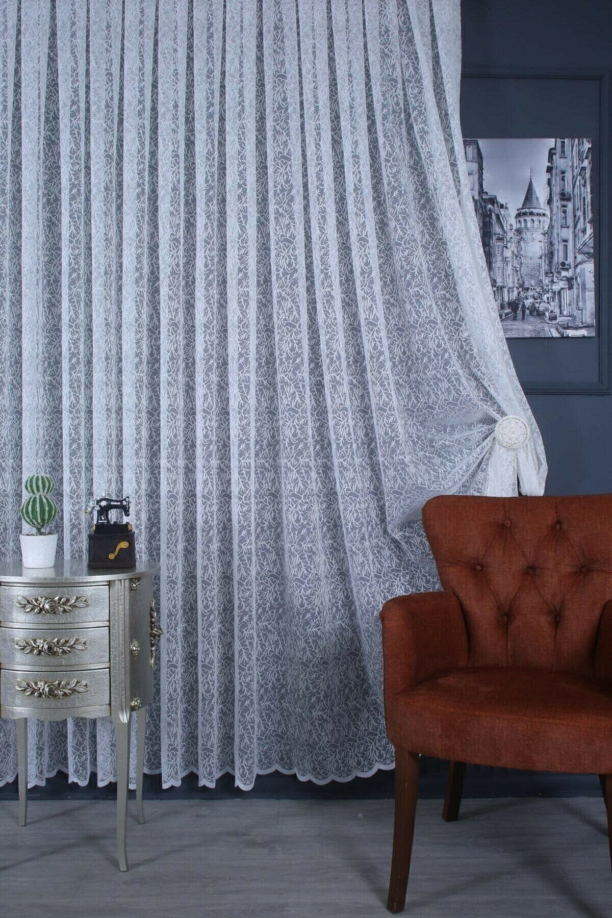 KAIZEN HOME Ağaç Dalı Desen Örme Tül Perde 100x250cm 1x2 Seyrek Pile