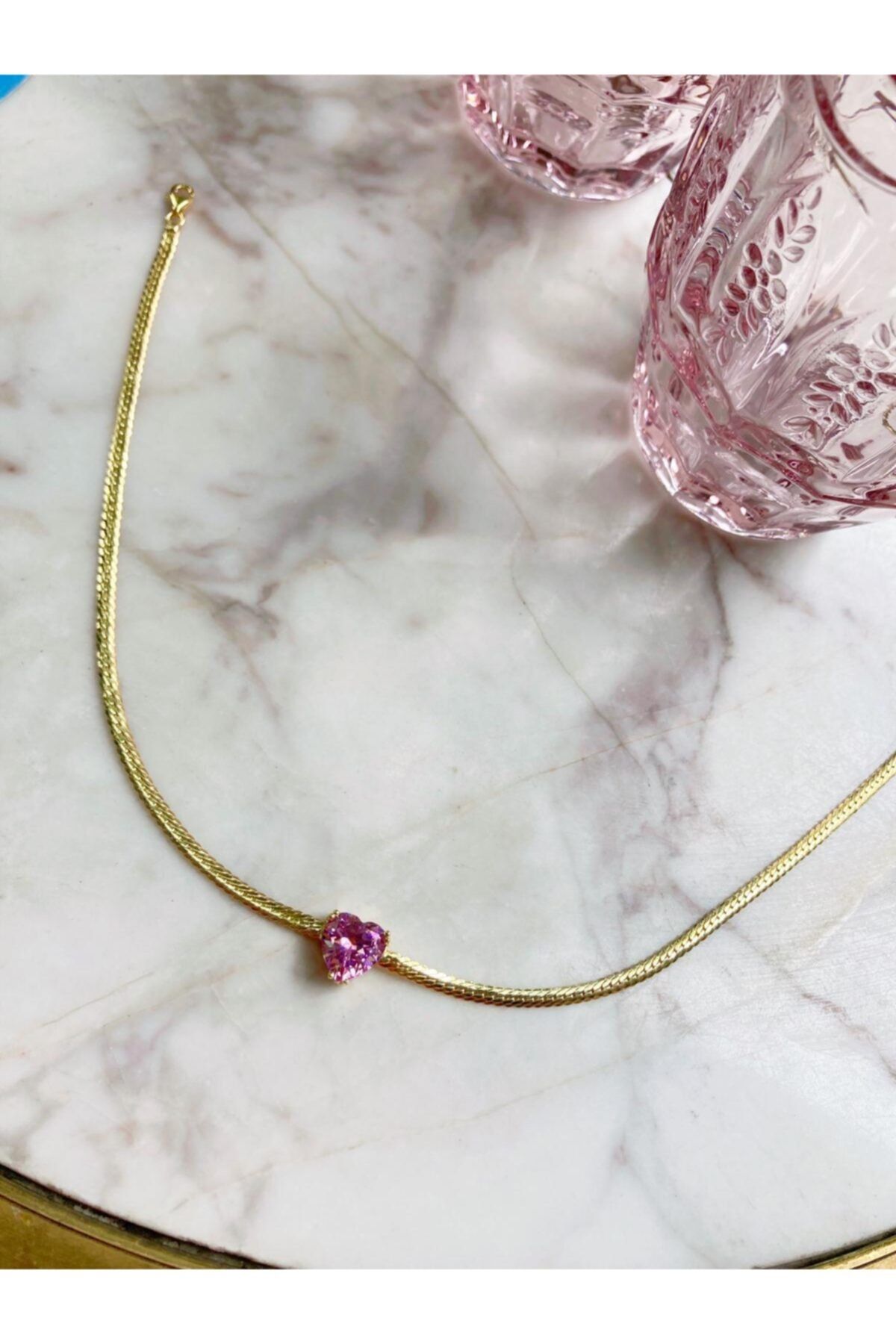 Ra jewels 925 Ayar Gümüş Pembe Kalpli Choker