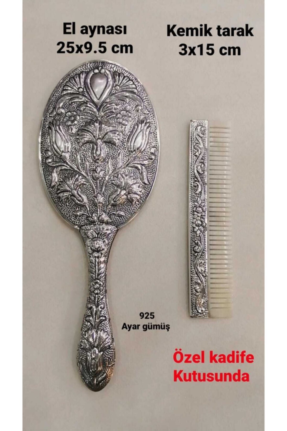 Donna 925 Ayar Gümüş, El Aynası Ve Kemik Tarak