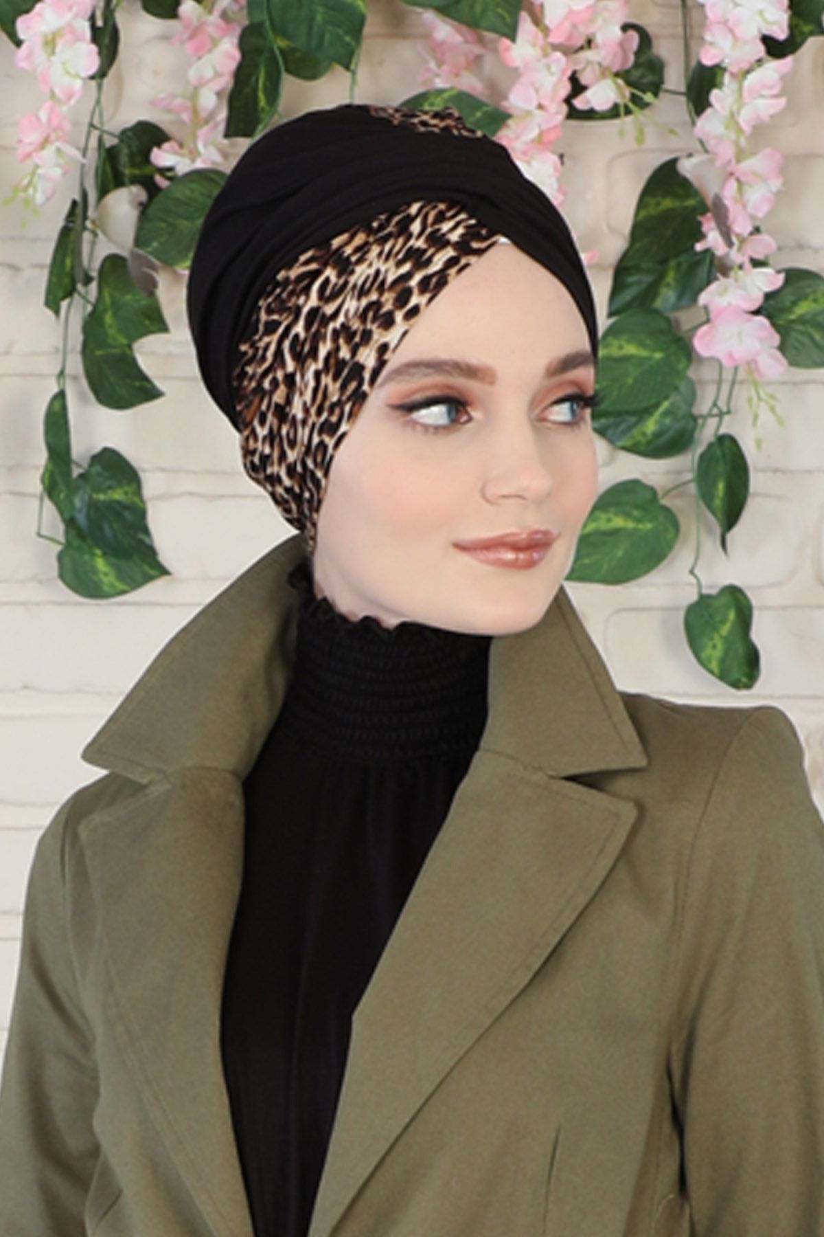 Ayşe Tasarım Tesettür Bone Siyah Leopar