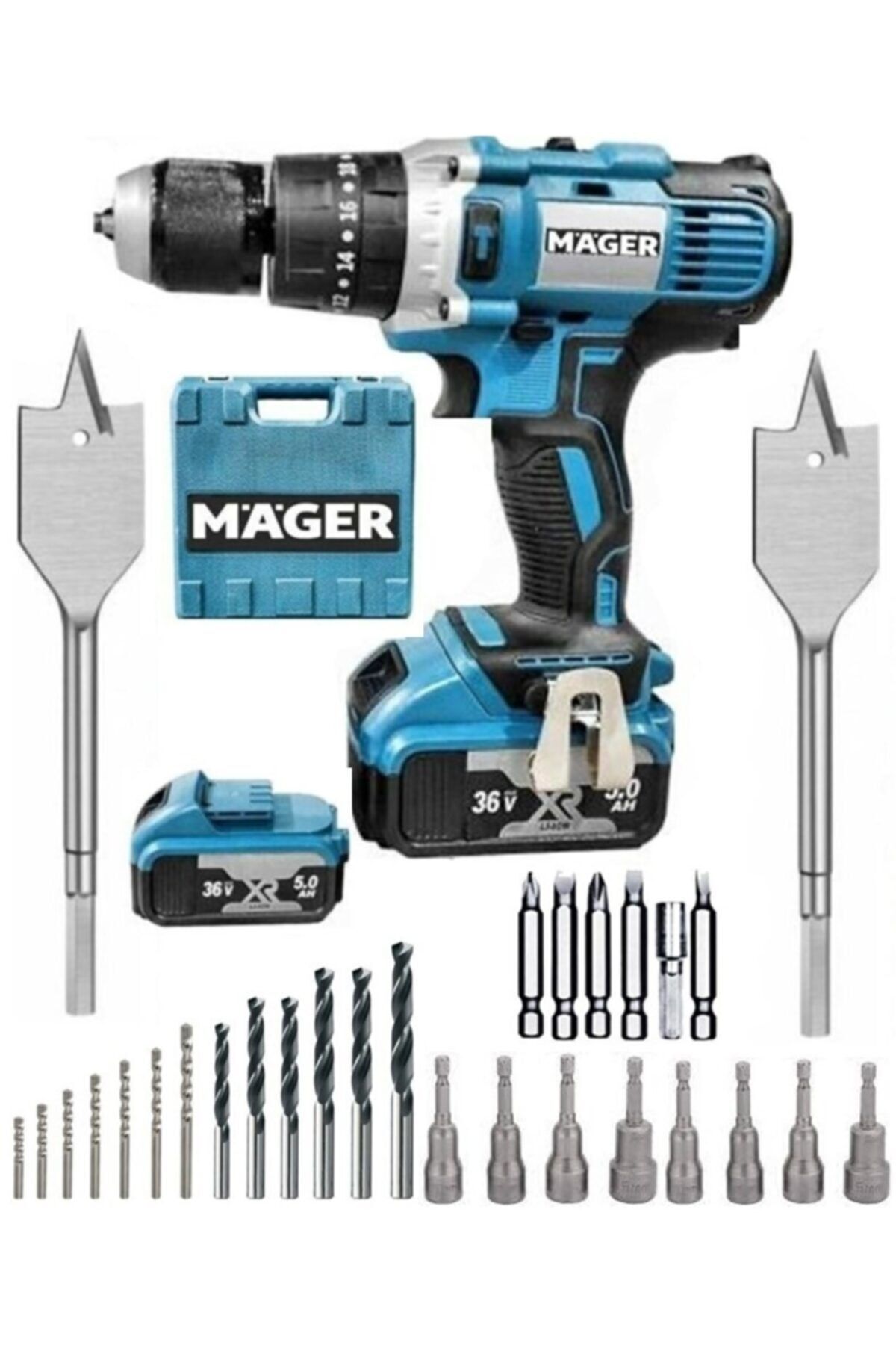 Mager Mgr103630 Metal Şanzuman Matkap Üstün Tork Hafif Ve Pratik Kullanım 30 Parça Usta Seti Led Işıklı