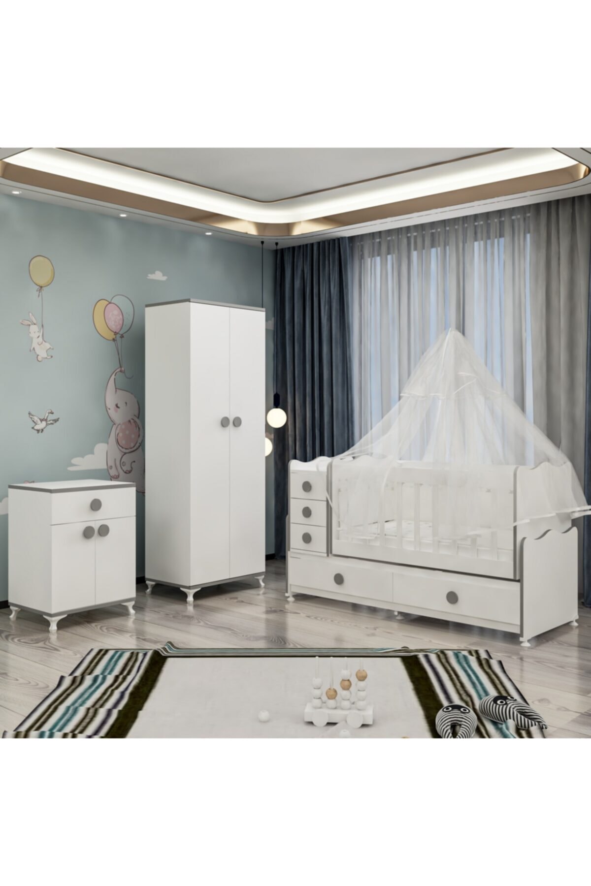 Garaj Home Melina Yıldız 2 Kapaklı Bebek Odası Takımı Gri