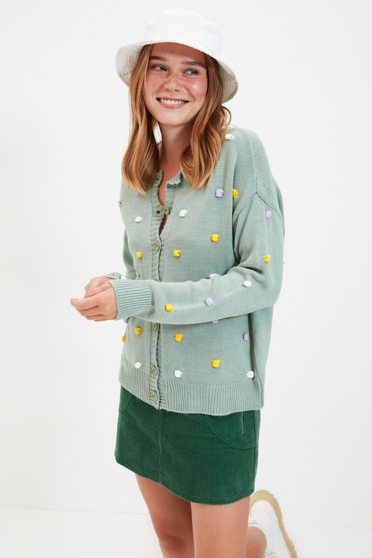TRENDYOLMİLLA Mint Ponpon Detaylı Triko Hırka TWOAW22HI0635