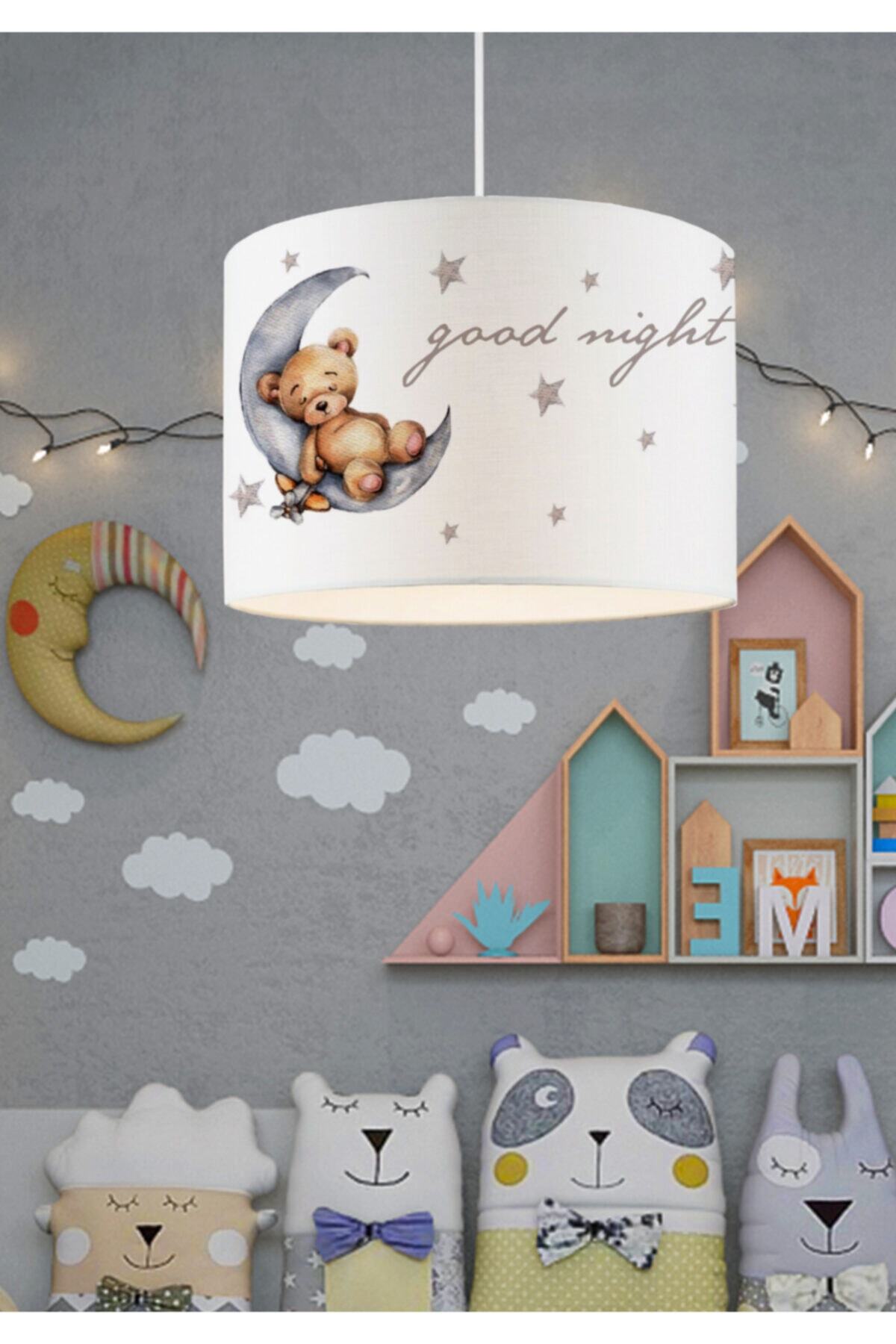 HOMİNG Kids Sevimli Ayıcık Kumaş Baskılı Çocuk Odası Avize 28'lik Ayd-3081