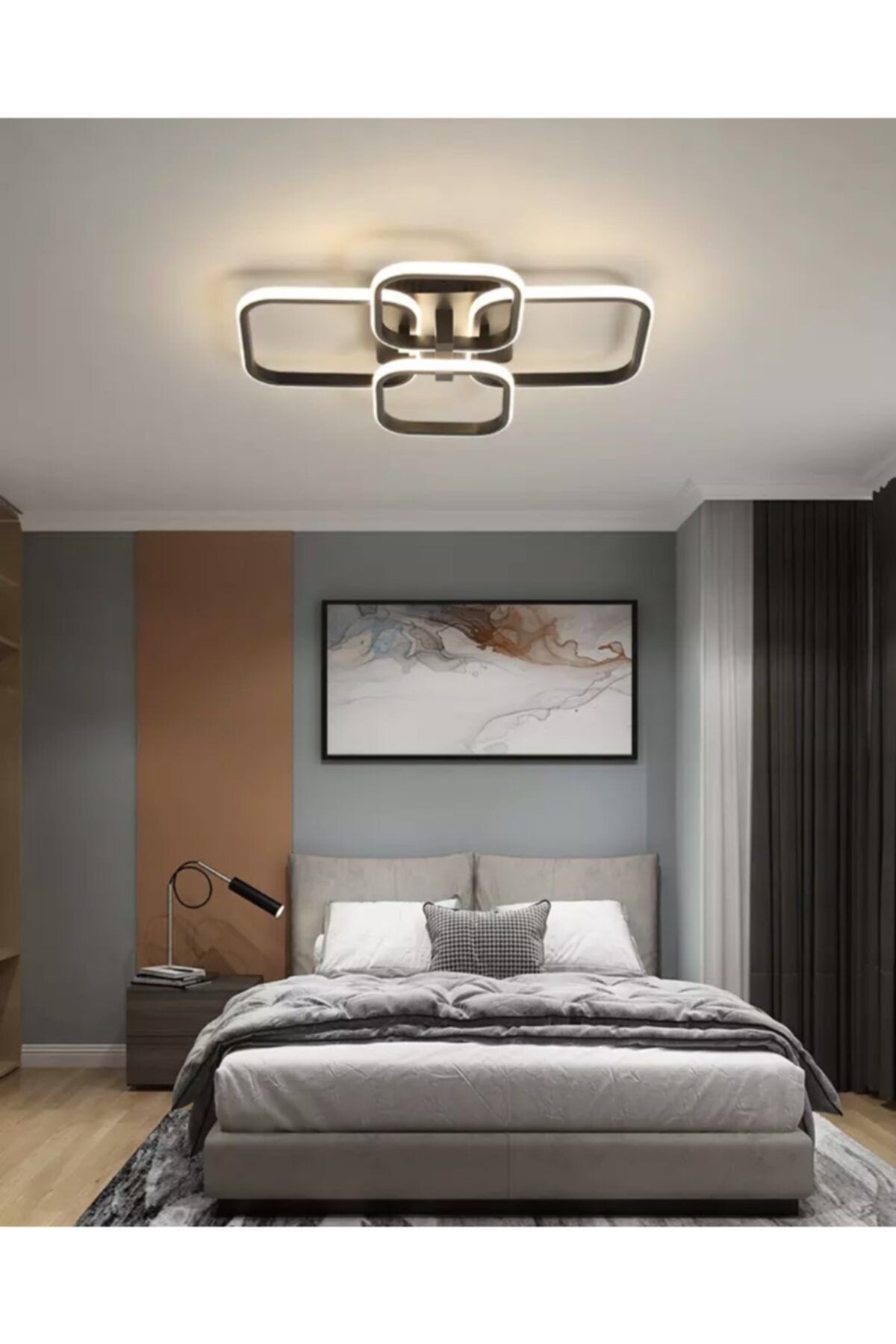 burenze Modern Plafonyer Led Avize Koyu Kahverengi Kare Beyaz Işık