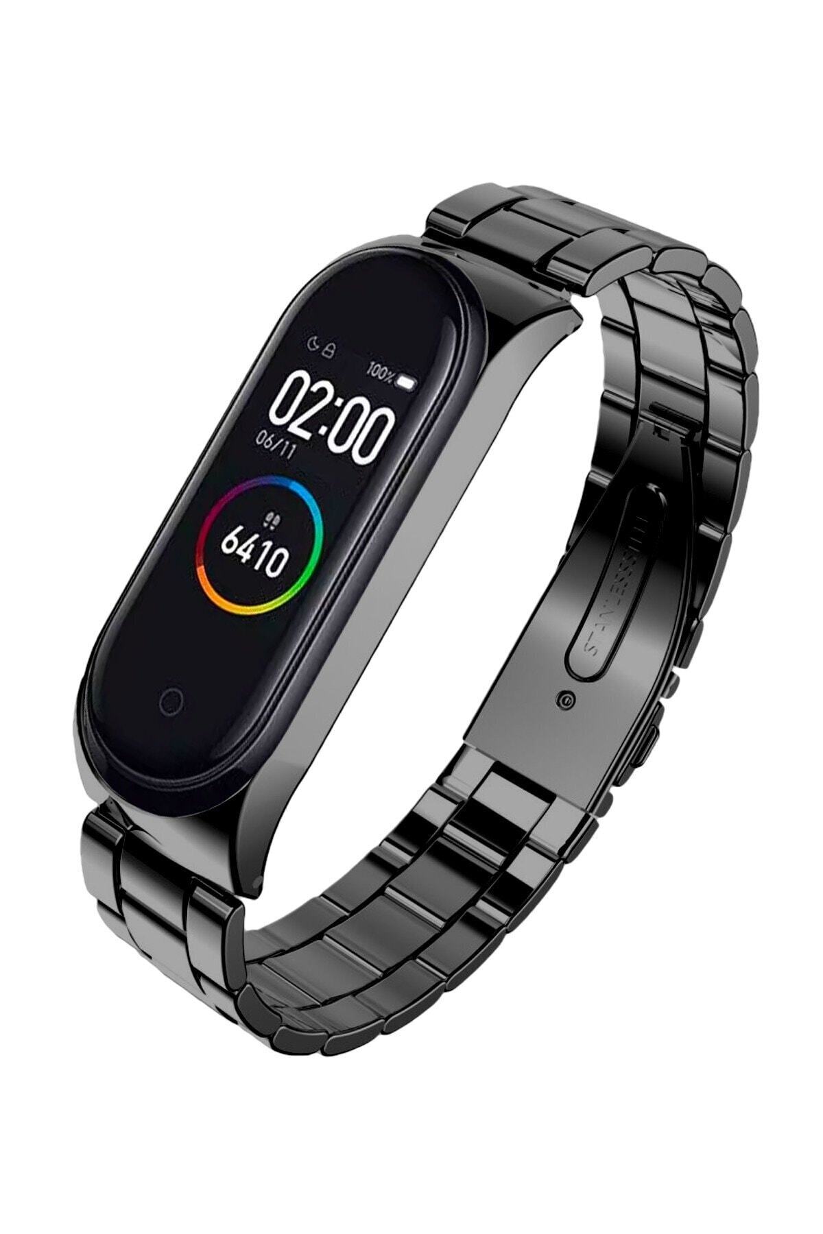 KESAKSESUAR Xiaomi Mi Band 3 Ve 4 Uyumlu Siyah Çelik Loop Kordon