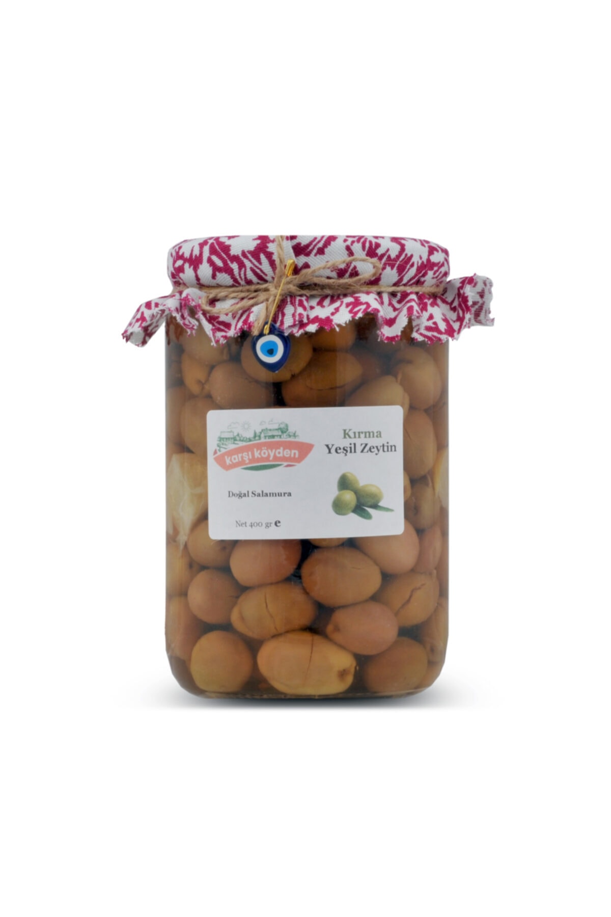 Karşı Köyden Doğal Salamura Kırma Yeşil Zeytin (400gr - Cam Kavanoz)