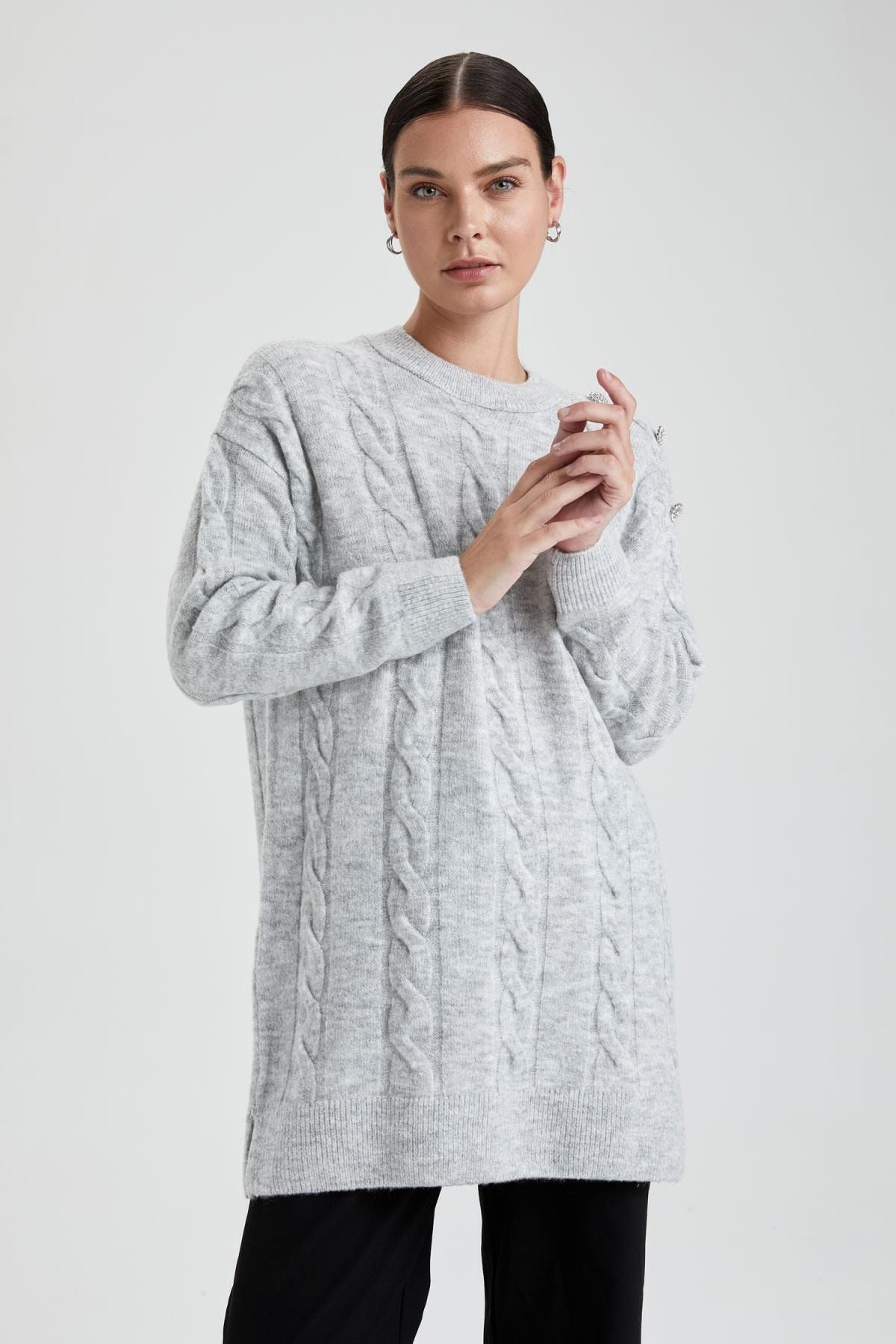 DeFacto Relax Fit Bisiklet Yaka Triko Tunik