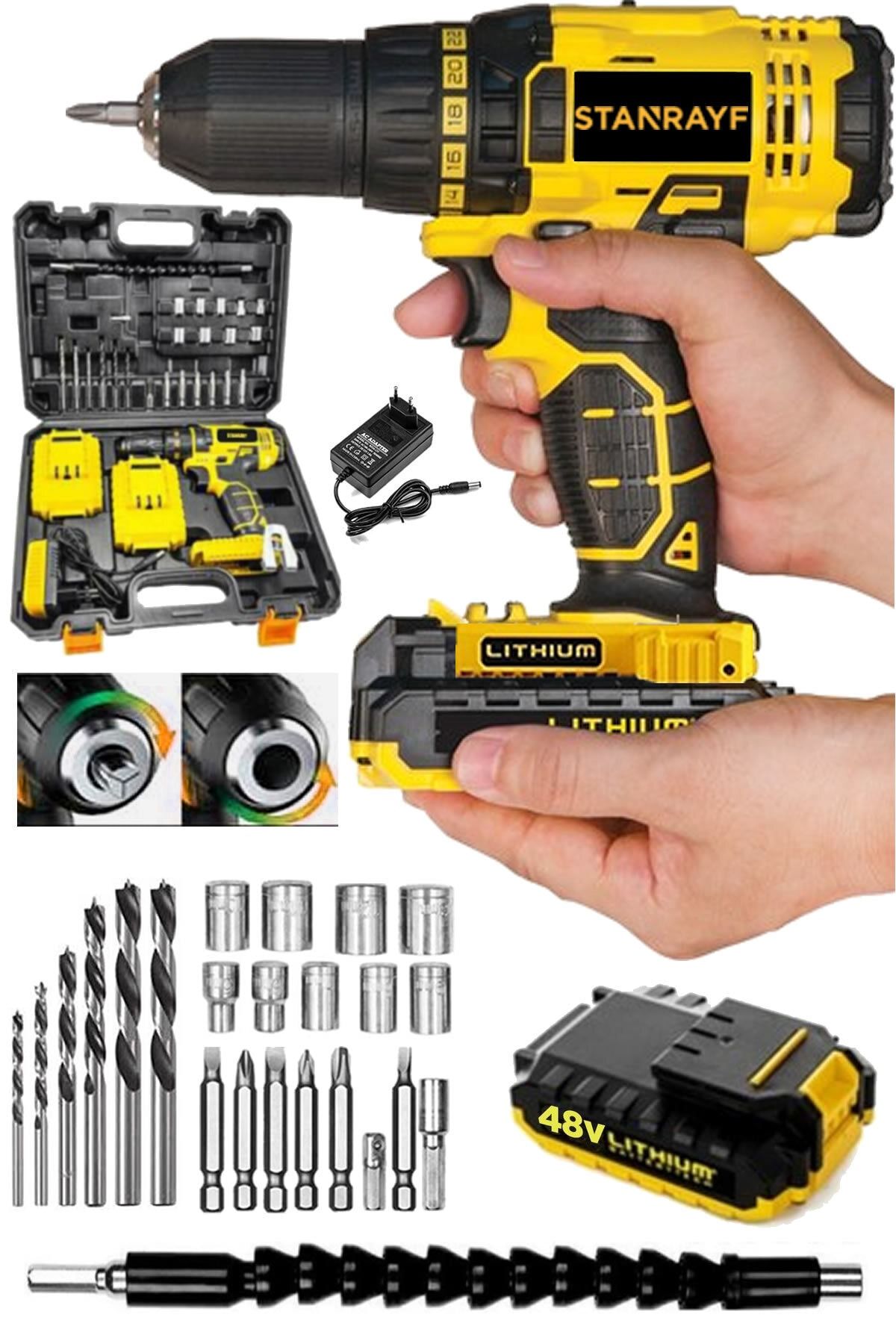 stanrayf Germany Technology X-torq 48v6ah Çift Akülü Şarjlı Darbeli Vidalma Matkap 27parçaset