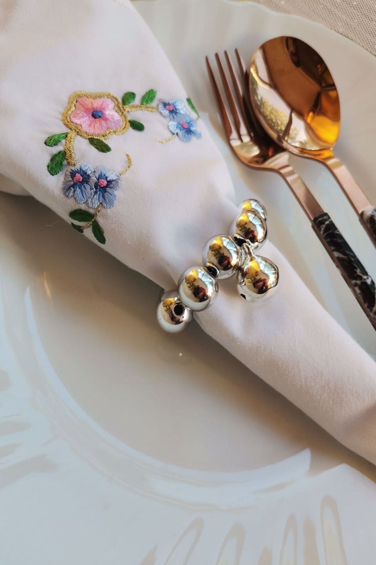 ESanat Evi 6 Adet Çıngırak Zilli Parlak Boncuklu Peçete Yüzüğü