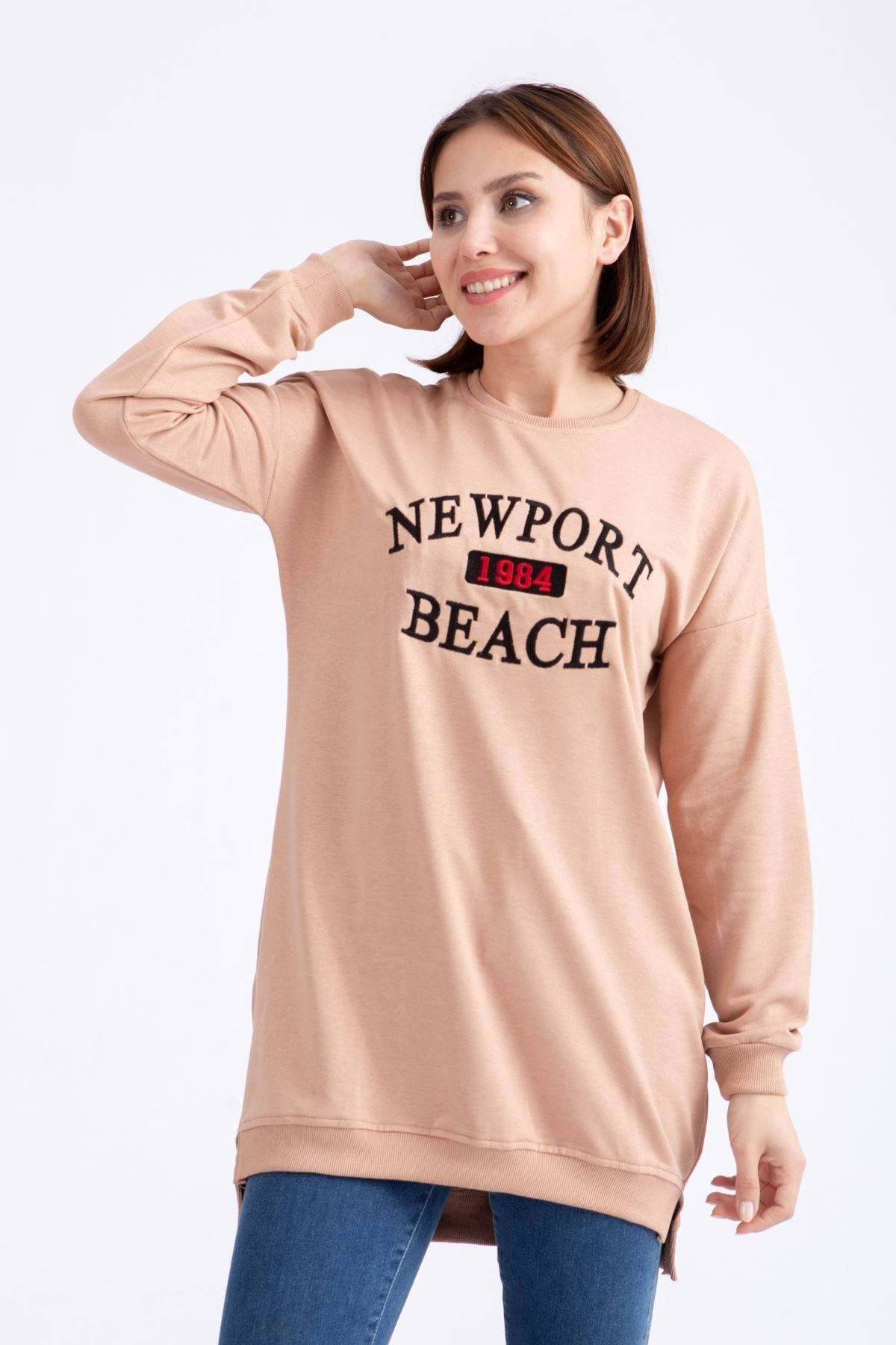 GİYSA Kadın Nakışlı Relax Fit Vizon Tunik Sweat 20207