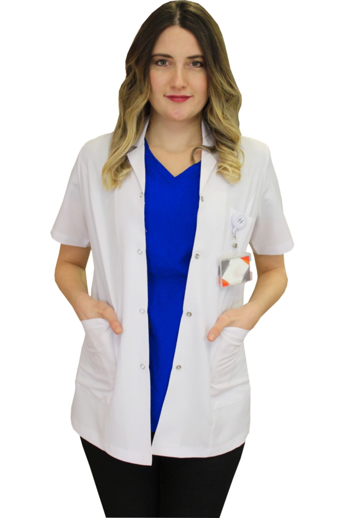 safaforma Gömlek Yaka Kadın Kısa BoyKısa Kol Doktor Önlüğü , Öğretmen Önlüğü  Hastane Forması Beyaz Önlük