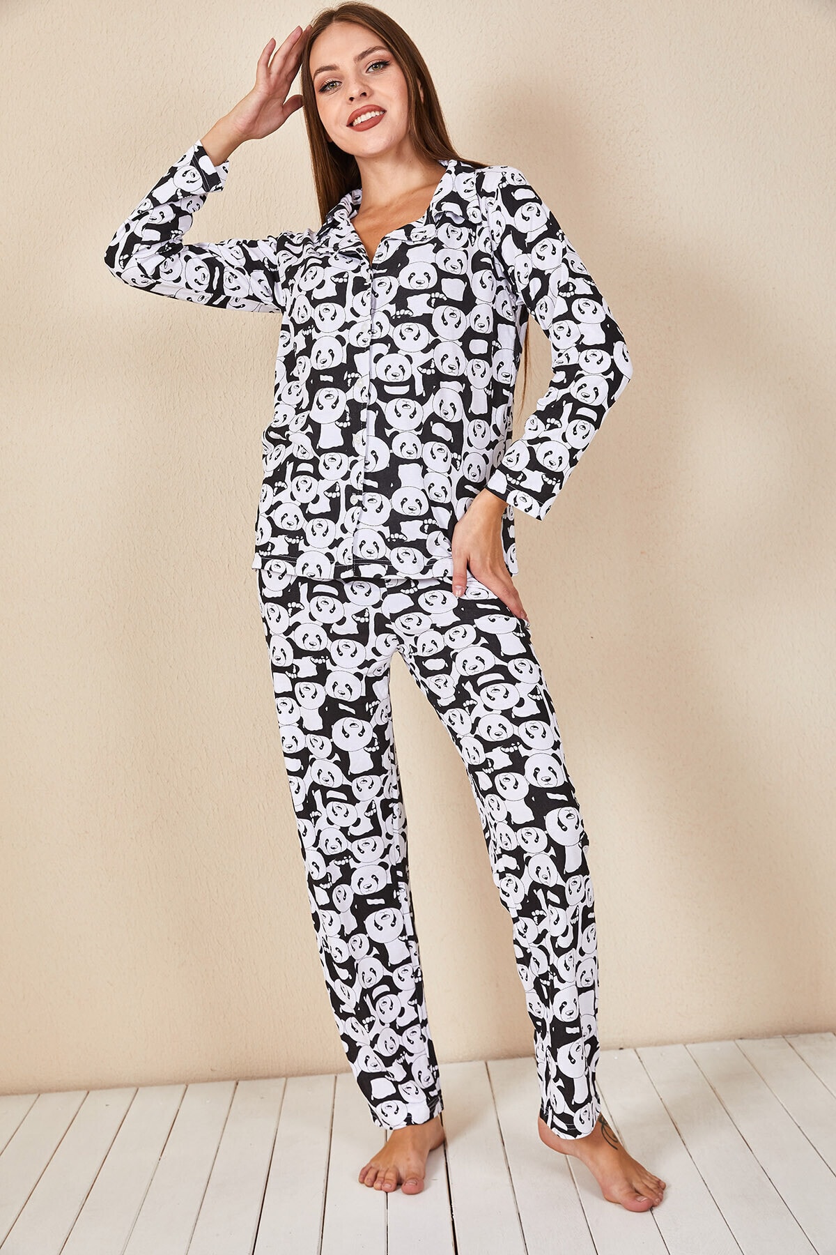 Morpile Kadın Desenli Düğmeli Pijama Takım