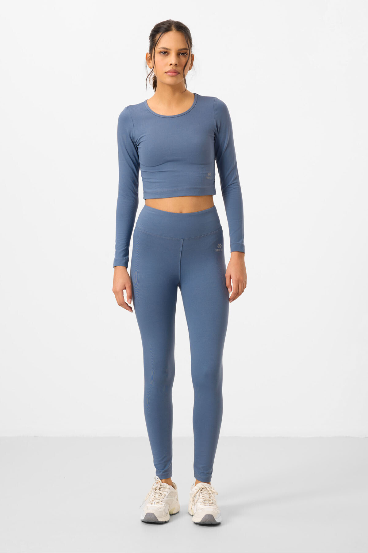 ست جوراب شلواری زنانه بنزینی فاق بلند آستین بلند Slim Fit Crop Top جوراب شلواری زنانه - 95286