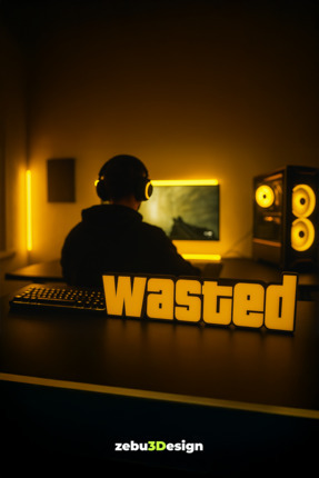 Wasted Yazı Figürü Masa Dekoru | Sarı | Oyuncu Odası Gaming Aksesuarı | 20 Cm Image 0