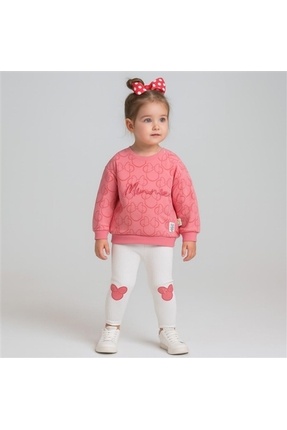 6-24 Ay Minnie Mouse Baskılı Fiyonk Desenli Kız Bebek Taytlı Takım | Mevsimlik Image 0