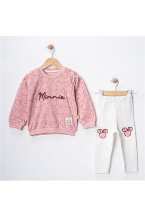 6-24 Ay Minnie Mouse Baskılı Fiyonk Desenli Kız Bebek Taytlı Takım | Mevsimlik Image 0