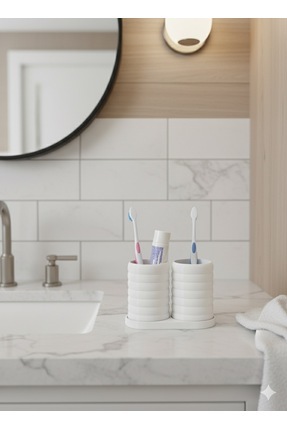Modern Banyo Düzenleyici V2 - Diş Fırçalık Seti - İkili Set - Beyaz - 10cm Image 1