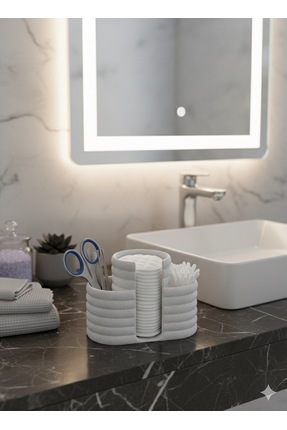 Modern Şık Makyaj Organizeri ve Düzenleyici - 3 Bölmeli - 12CM - Mermer Beyazı Image 6