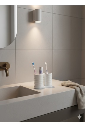 Modern Banyo Düzenleyici V2 - Diş Fırçalık Seti - İkili Set - Beyaz - 10cm Image 5