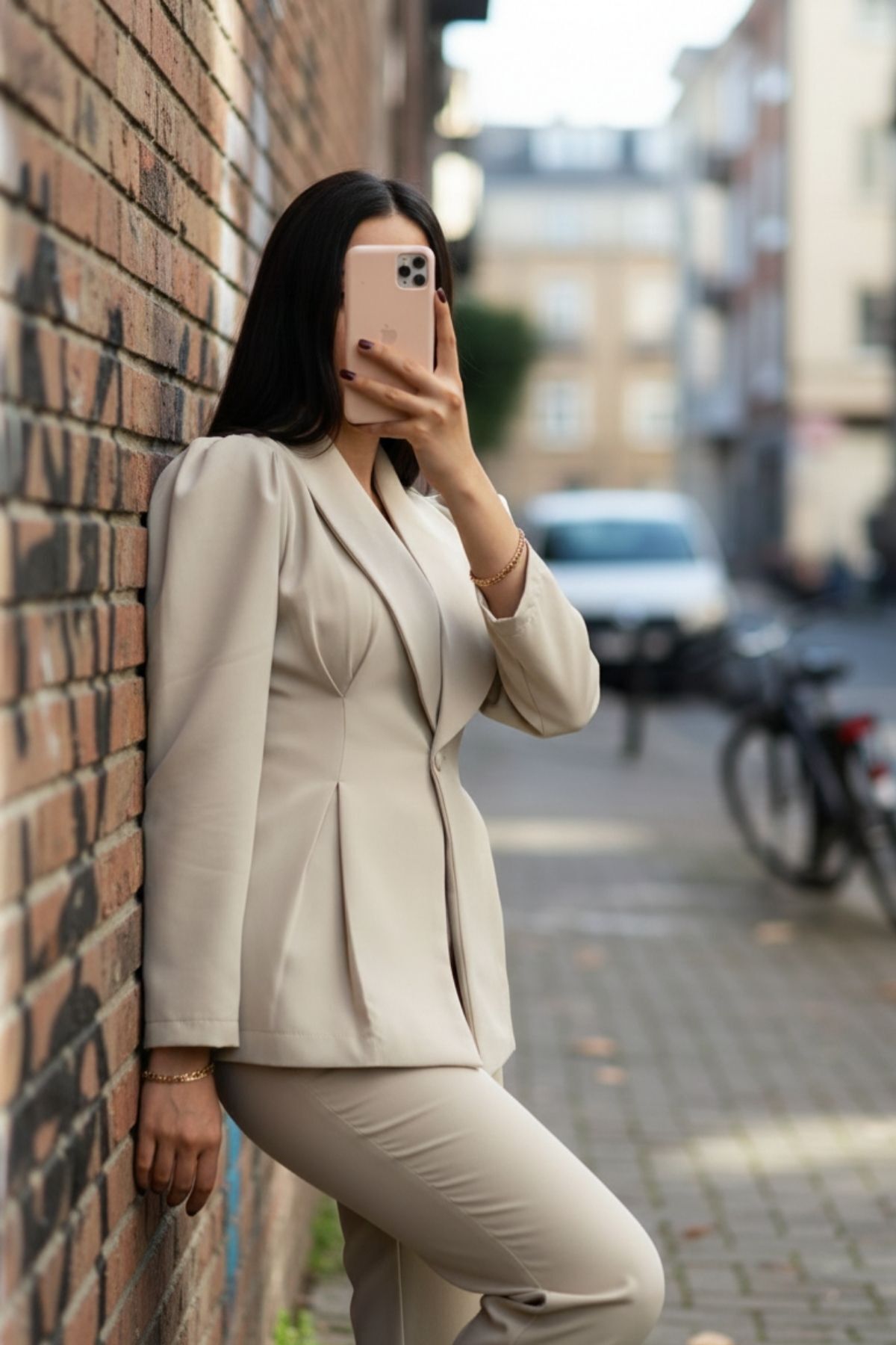 کرم ژاکت شلوار دکمه دار Paça