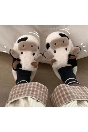Tatlı İnek Siyah Yumuşak Tüylü Peluş Panduf Terlik Image 7