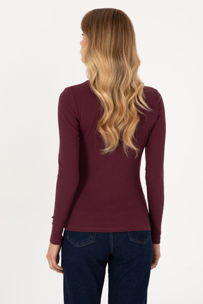 Kadın Bordo Balıkçı Yaka Sweatshırt 50313430-VR177 Image 4