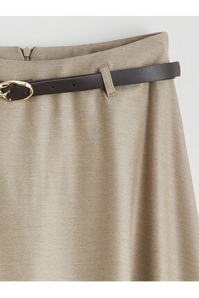 Bej Beli Kemerli Kloş Etek Image 5