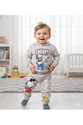 6-24 Ay Snoopy Baskılı Kapüşonlu Bebek Eşofman Takımı | Mevsimlik Image 1