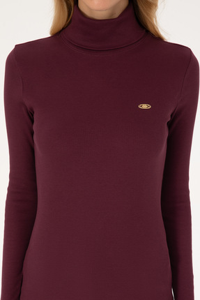 Kadın Bordo Balıkçı Yaka Sweatshırt 50313430-VR177 Image 5