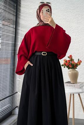 Nervür Detaylı Cepli Poplin Etek – Siyah Image 4