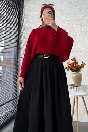 Nervür Detaylı Cepli Poplin Etek – Siyah Image 5