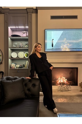 Kadın siyah blazer pantolon takım Image 3