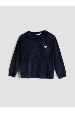 Young Lacivert Bisiklet Yaka Nakışlı Uzun Kollu Kadın Pijama Takımı Image 5