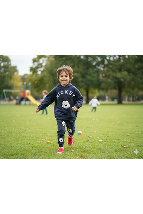2-5 Yaş Mickey Mouse Baskılı Kapüşonlu Çocuk Eşofman Takımı | Mevsimlik Image 3