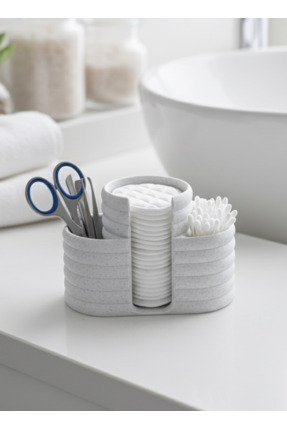 Modern Şık Makyaj Organizeri ve Düzenleyici - 3 Bölmeli - 12CM - Mermer Beyazı Image 3