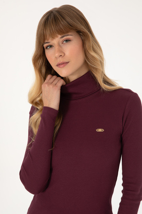 Kadın Bordo Balıkçı Yaka Sweatshırt 50313430-VR177 Image 1