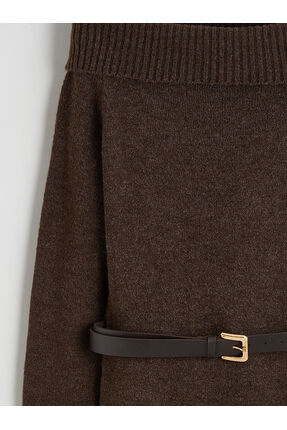 LCW Vision Kayık Yaka Kemerli Triko Elbise Image 5