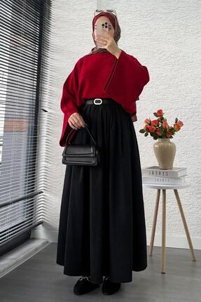 Nervür Detaylı Cepli Poplin Etek – Siyah Image 6