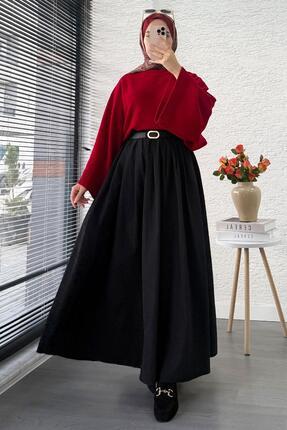 Nervür Detaylı Cepli Poplin Etek – Siyah Image 0