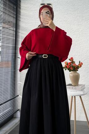 Nervür Detaylı Cepli Poplin Etek – Siyah Image 2